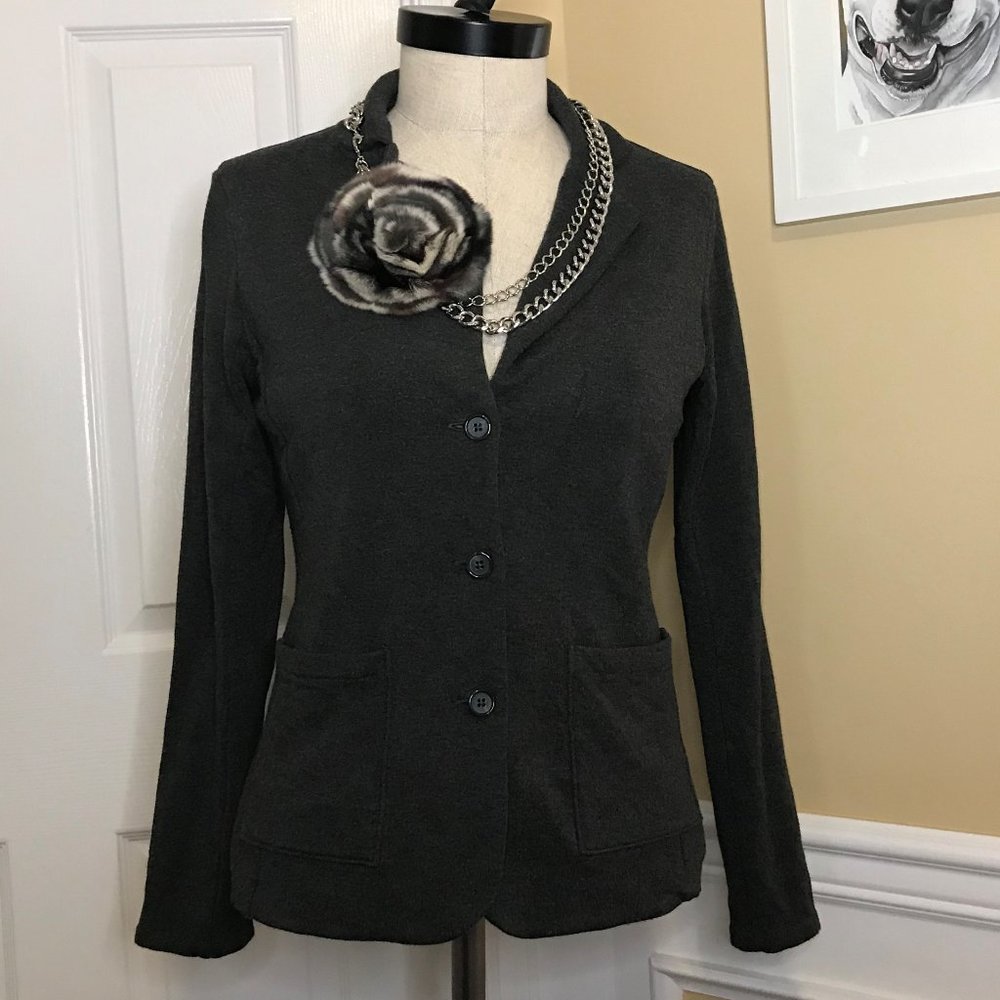 Tahari Gray Heathered Knit Blazer Jacket Sz M